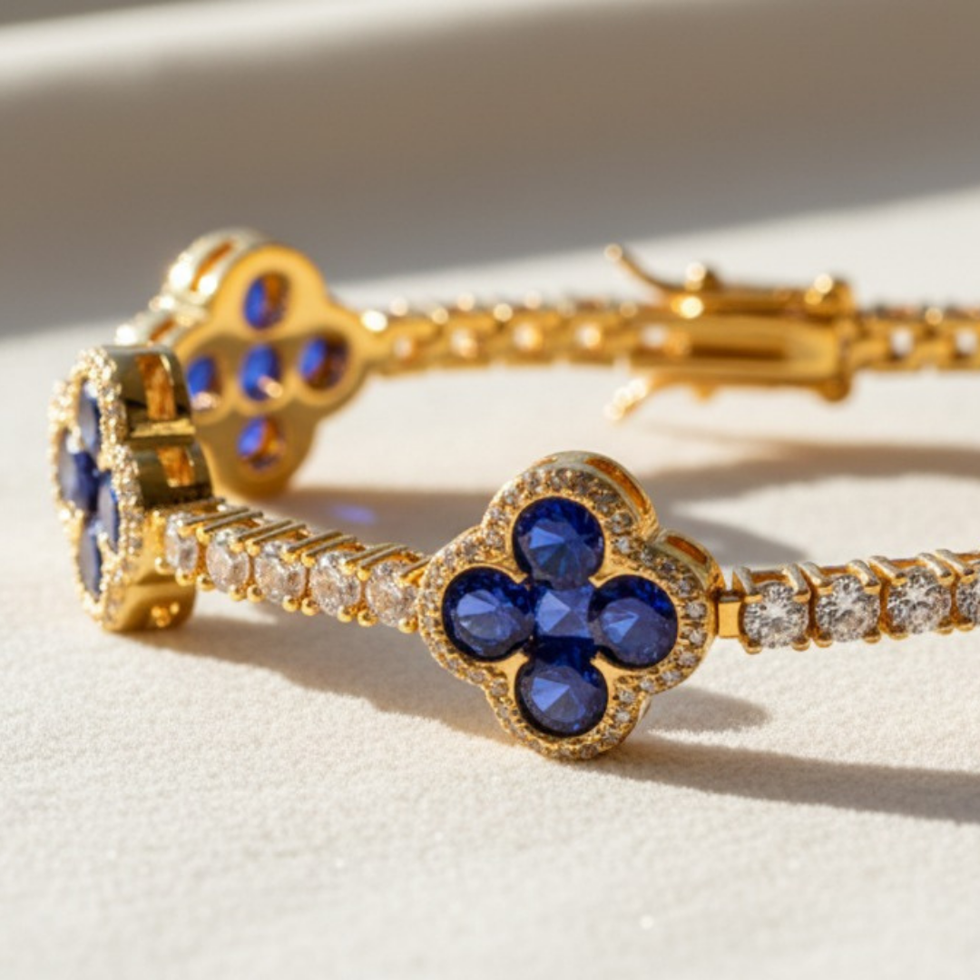 צמיד טניס 18K משובץ פרחי זירקוניה יוקרתיים