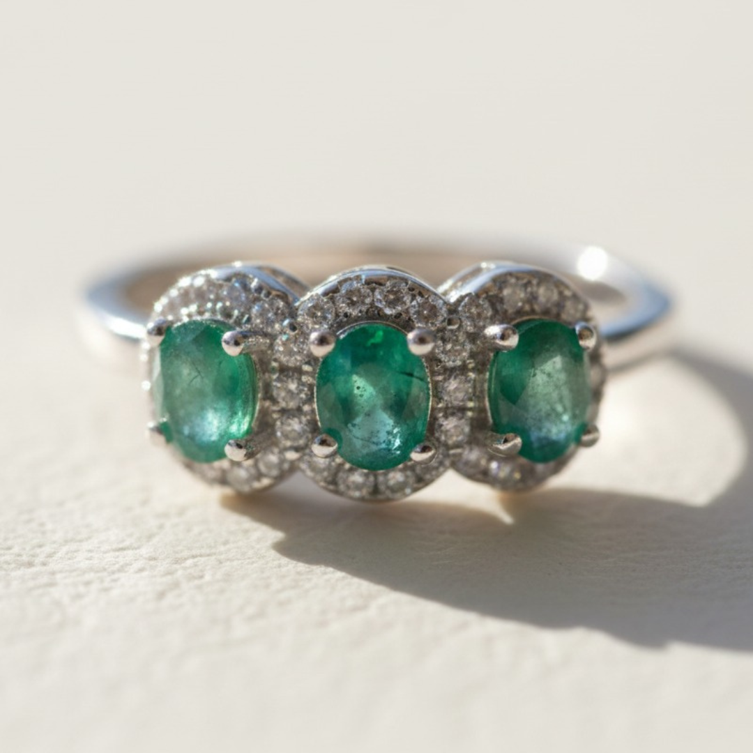 טבעת אמרלד אלגנטית – כסף סטרלינג 925