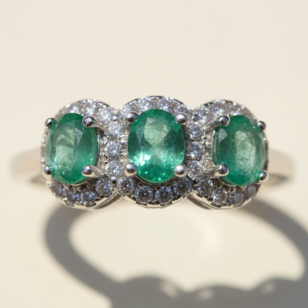 טבעת אמרלד אלגנטית – כסף סטרלינג 925