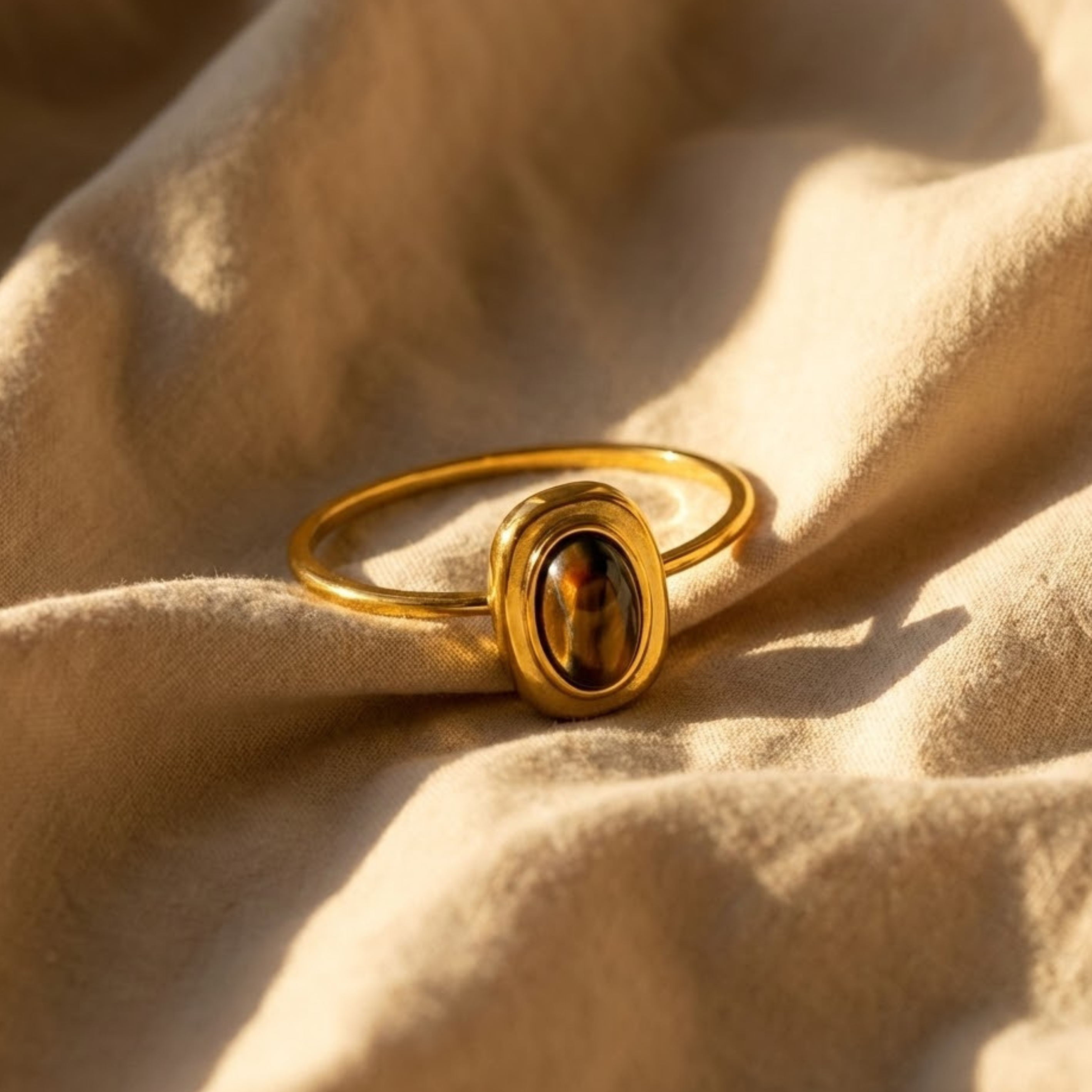 טבעת טייגר איי עם אבן בציפוי זהב 18K – נירוסטה