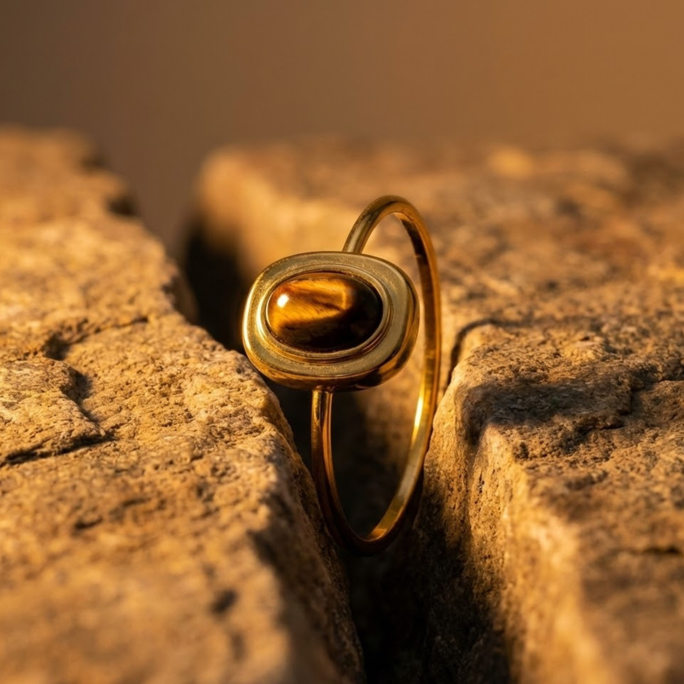 טבעת טייגר איי עם אבן בציפוי זהב 18K – נירוסטה