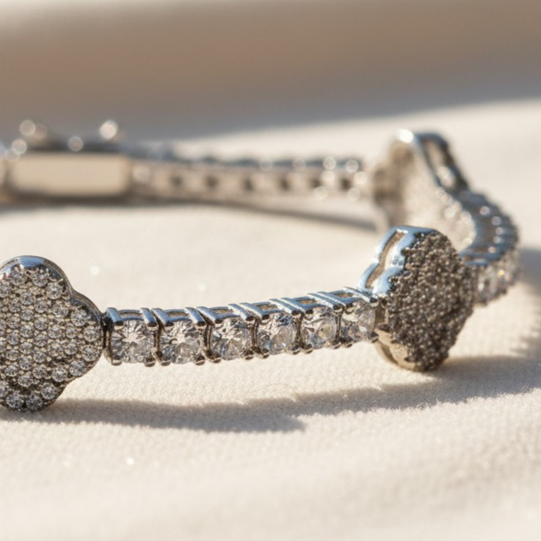 צמיד טניס פרחים  - אייס כסוף