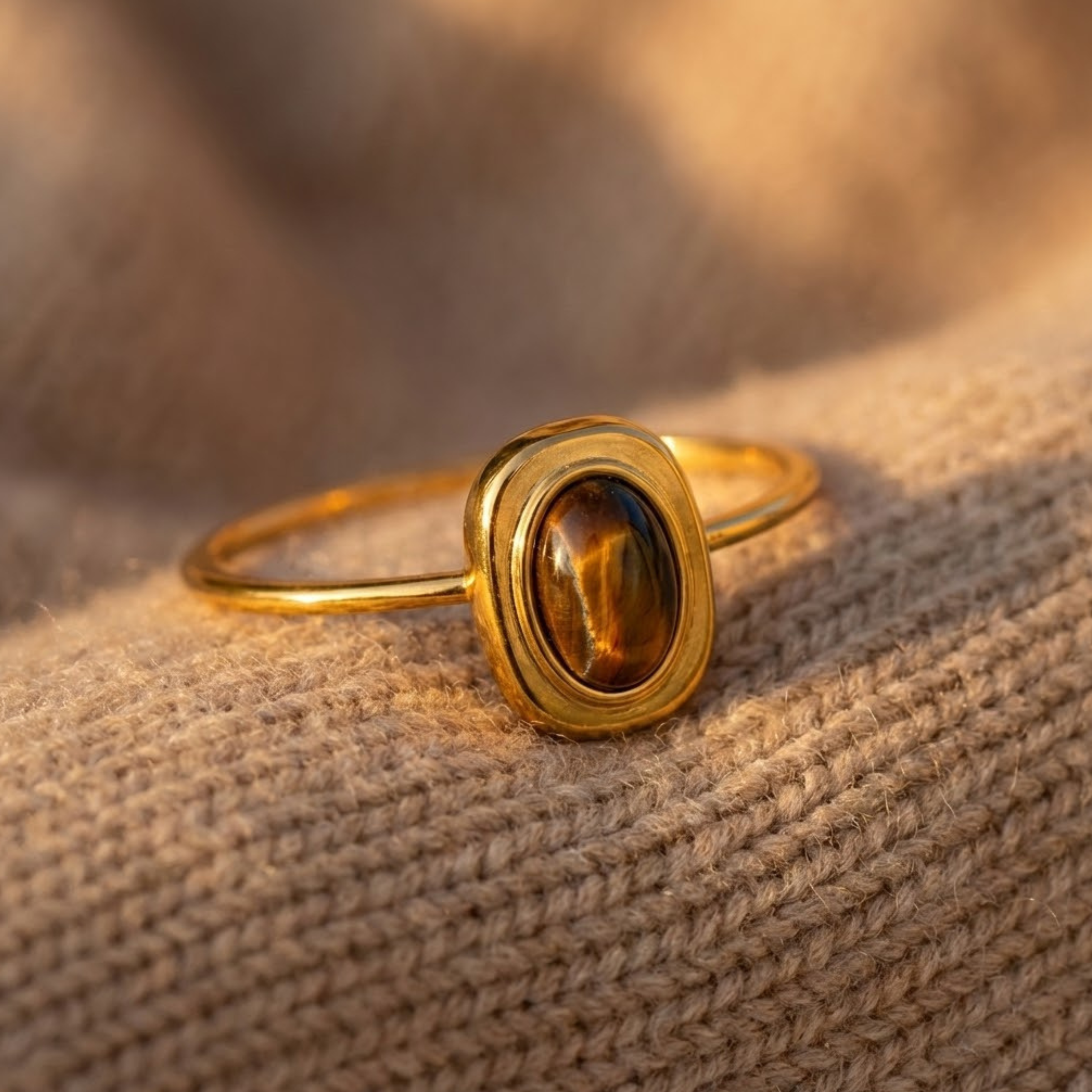 טבעת טייגר איי עם אבן בציפוי זהב 18K – נירוסטה